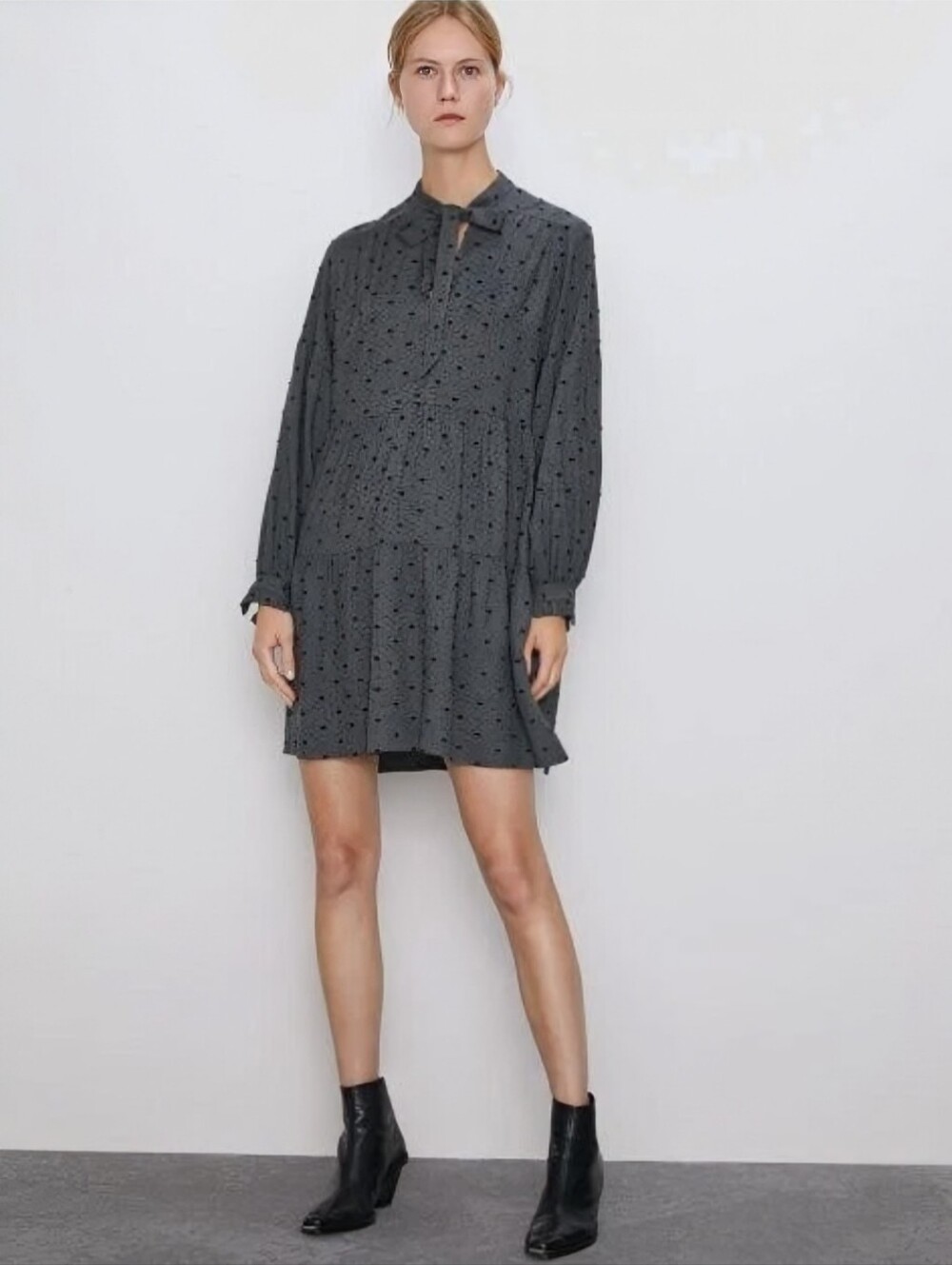 NWT Zara Dotted Mini Dress in Grey